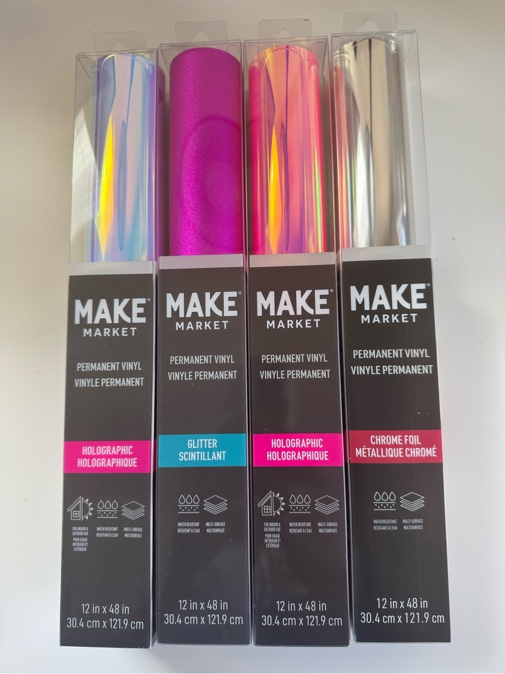 Maker Market Permanent Vinyl Rolls - Holographic, Pink, Chrome, Silver